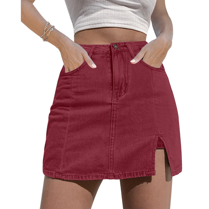Skorts Skirts for Women Denim Mini Casual Oversize Skirt Side Slit with High Waisted Jean Shorts Stretchy