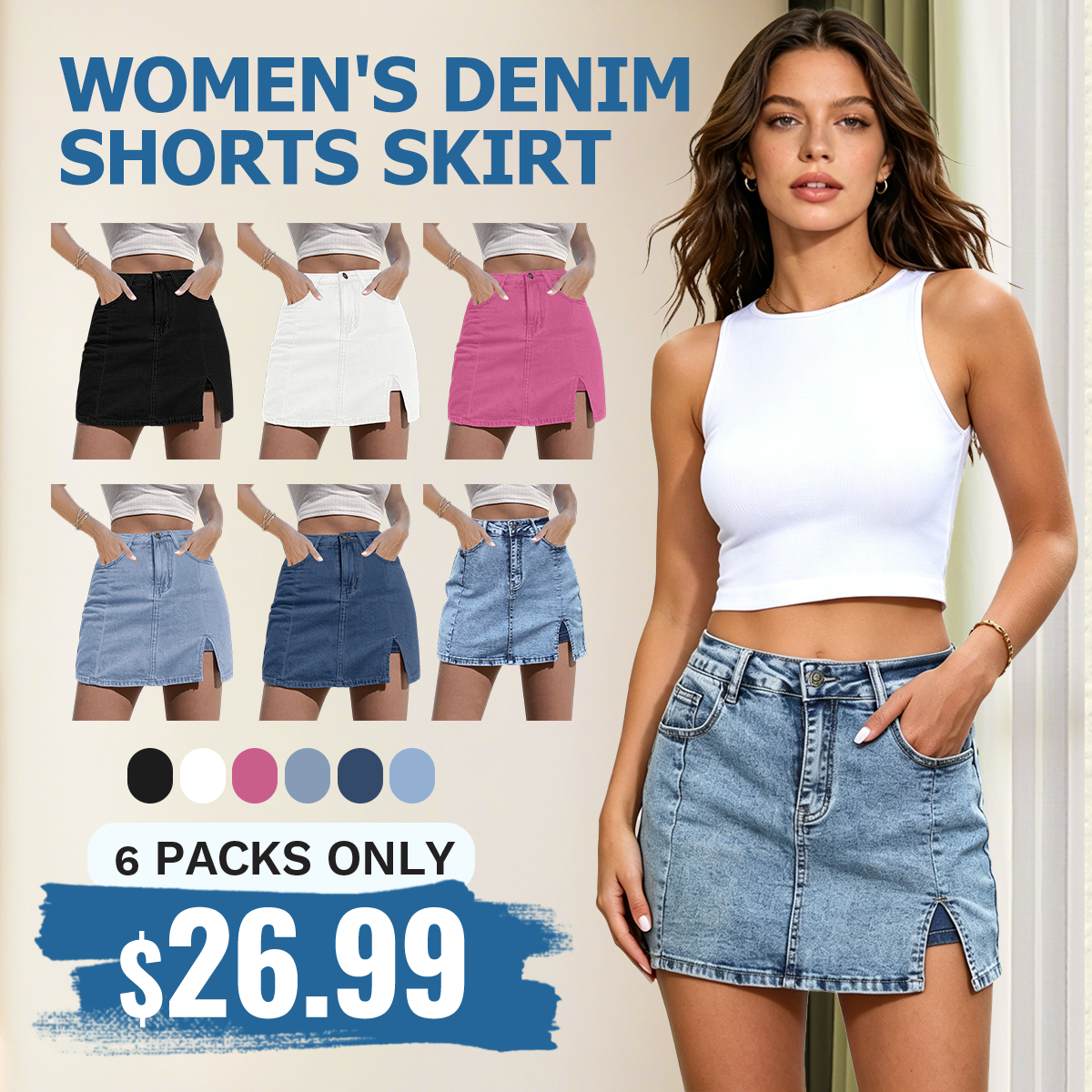 Skorts Skirts for Women Denim Mini Casual Oversize Skirt Side Slit with High Waisted Jean Shorts Stretchy