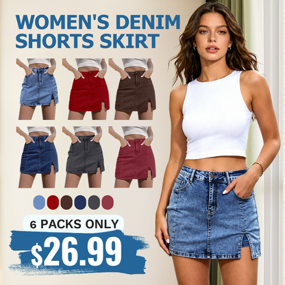 Skorts Skirts for Women Denim Mini Casual Oversize Skirt Side Slit with High Waisted Jean Shorts Stretchy