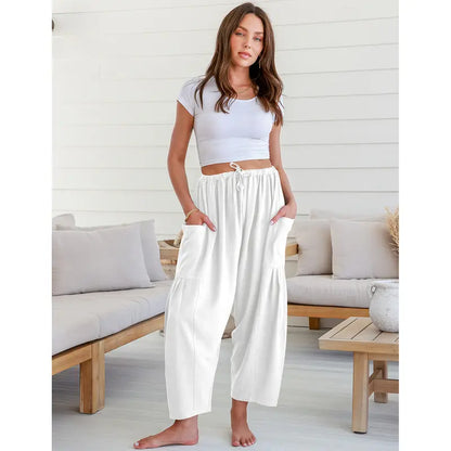 Women's Linen Blend Wide-Leg Pants with Pockets