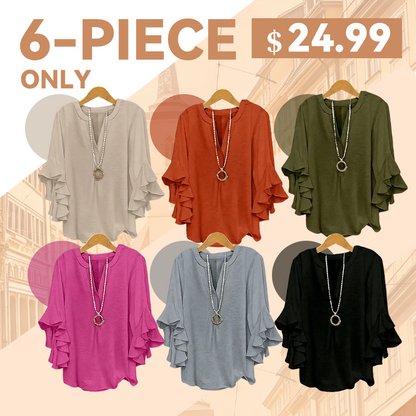 Plus Size Ruffle Sleeve V-Neck Blouse – Flowy, Flattering & Comfortable Everyday Top