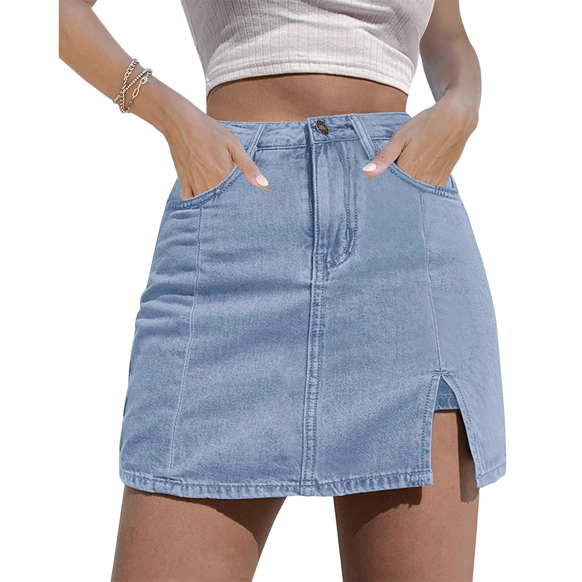 Skorts Skirts for Women Denim Mini Casual Oversize Skirt Side Slit with High Waisted Jean Shorts Stretchy
