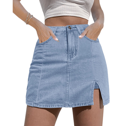 Skorts Skirts for Women Denim Mini Casual Oversize Skirt Side Slit with High Waisted Jean Shorts Stretchy