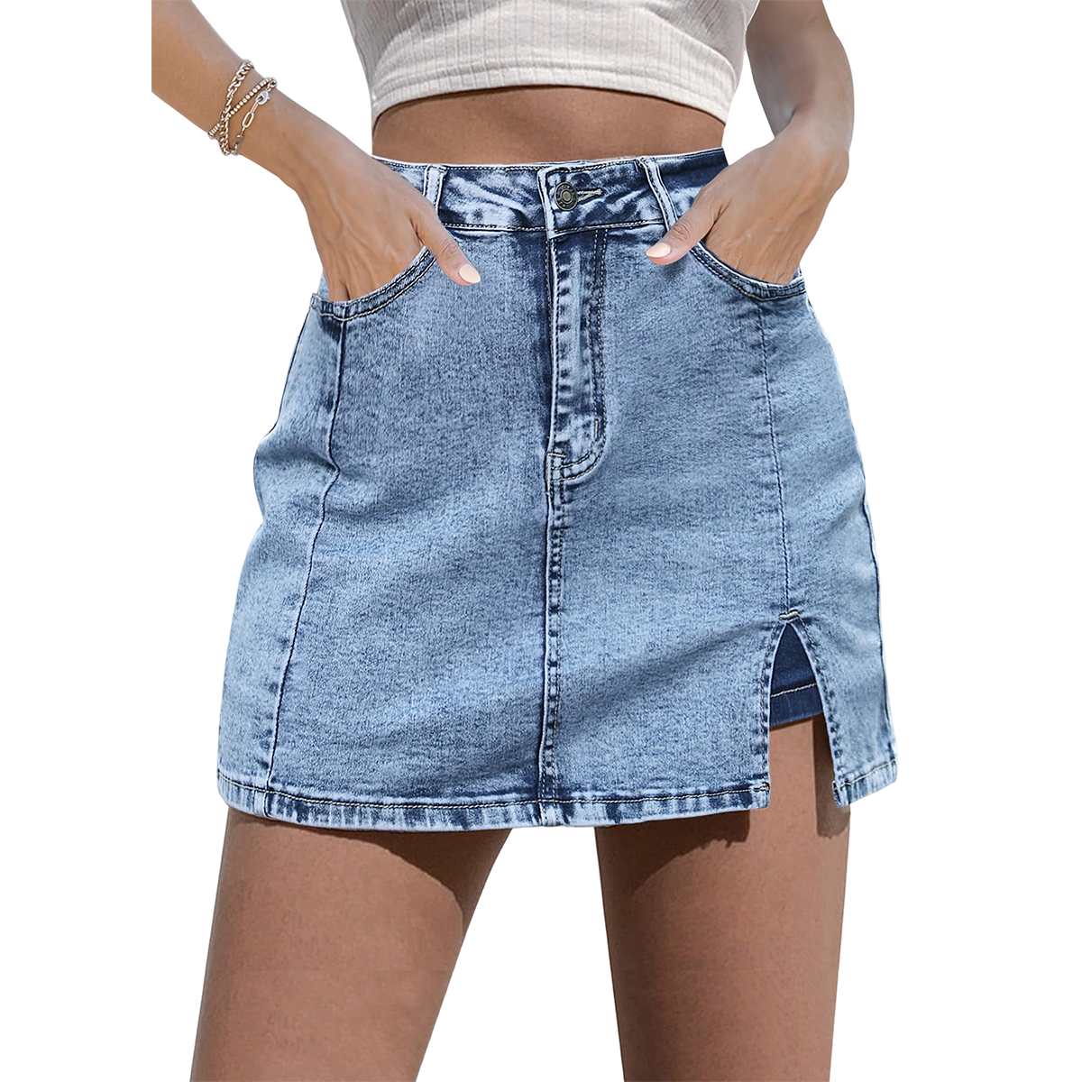 Skorts Skirts for Women Denim Mini Casual Oversize Skirt Side Slit with High Waisted Jean Shorts Stretchy