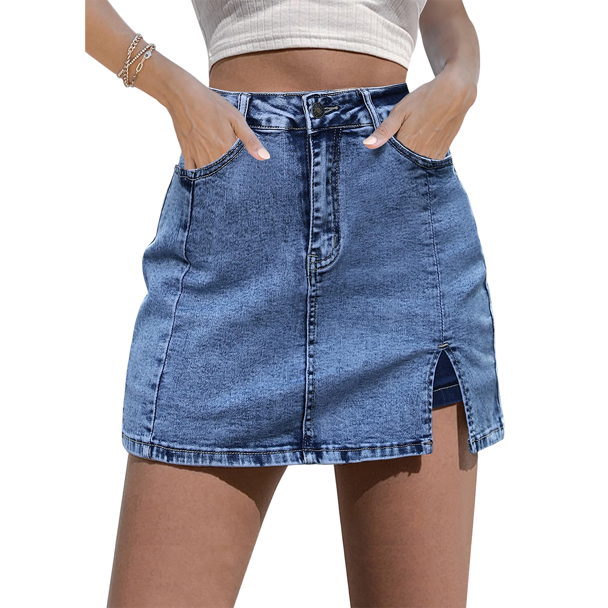 Skorts Skirts for Women Denim Mini Casual Oversize Skirt Side Slit with High Waisted Jean Shorts Stretchy