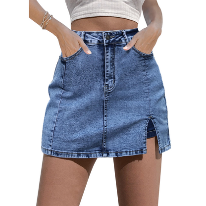 Skorts Skirts for Women Denim Mini Casual Oversize Skirt Side Slit with High Waisted Jean Shorts Stretchy