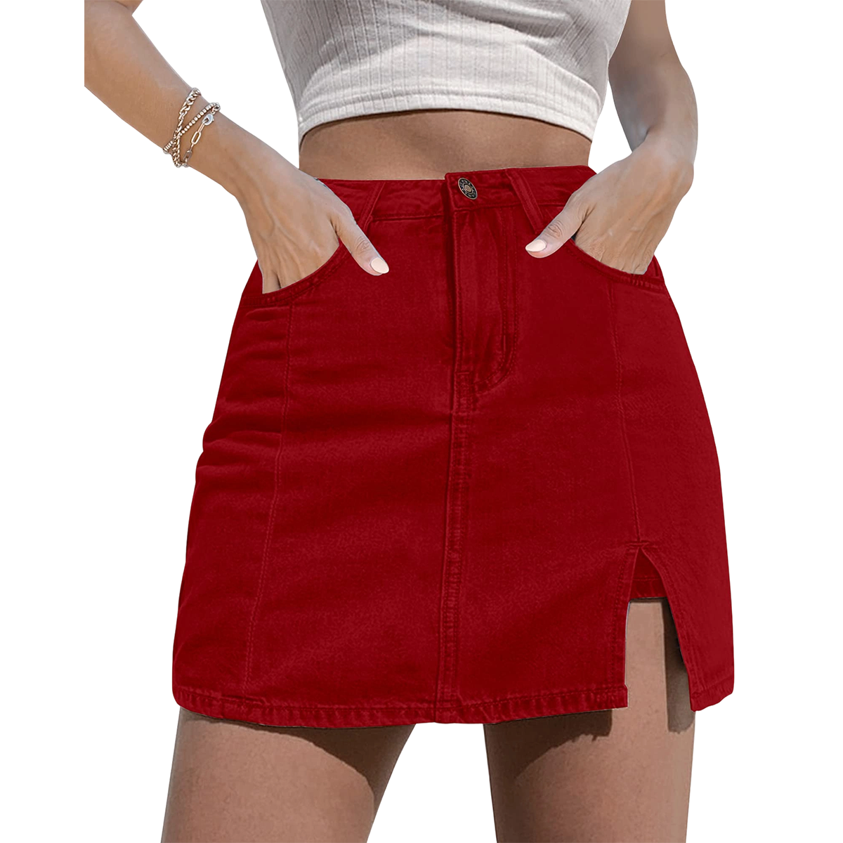 Skorts Skirts for Women Denim Mini Casual Oversize Skirt Side Slit with High Waisted Jean Shorts Stretchy