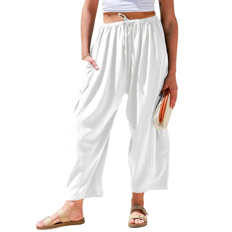 Women's Linen Blend Wide-Leg Pants with Pockets