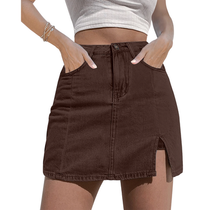 Skorts Skirts for Women Denim Mini Casual Oversize Skirt Side Slit with High Waisted Jean Shorts Stretchy