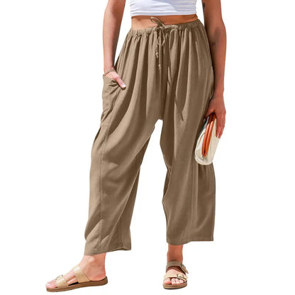 Women's Linen Blend Wide-Leg Pants with Pockets
