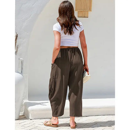 Women's Linen Blend Wide-Leg Pants with Pockets