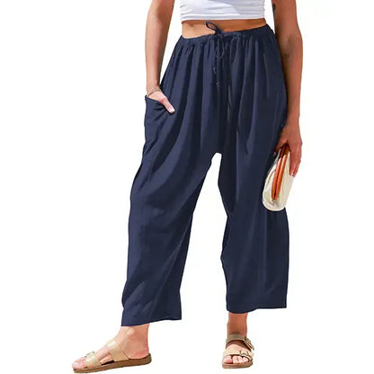 Women's Linen Blend Wide-Leg Pants with Pockets