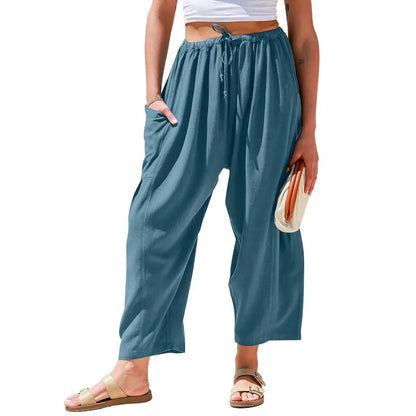 Women's Linen Blend Wide-Leg Pants with Pockets