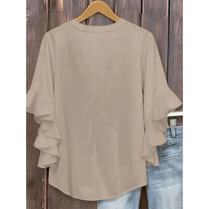 Plus Size Ruffle Sleeve V-Neck Blouse – Flowy, Flattering & Comfortable Everyday Top