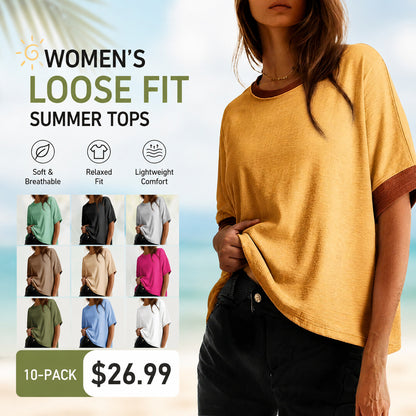 Women's Tops for Women 2026 Loose Oversized Basic Tee Comfortable Soft Fabric Flattering Fit - Womenswear